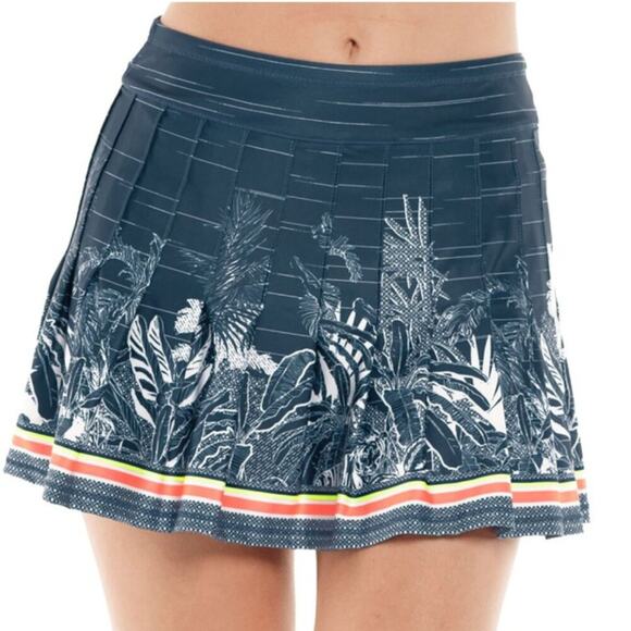 Lucky in Love Palms D’Amour Long Pleated Tennis Skirt Slate Tropical Print Plus - Picture 1 of 7